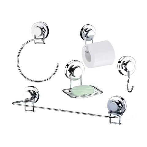 CONJUNTO ACCESORIOS BAÑO CON VENTOSA - 5 PIEZAS Conjunto Accesorios Baño Con Ventosa - 5 Piezas