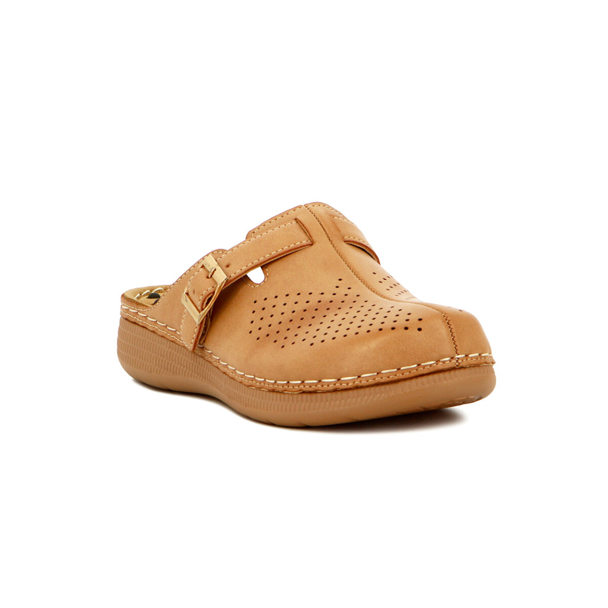 Zuecos Mujer Wonder Confort Con Hebilla - Beige 