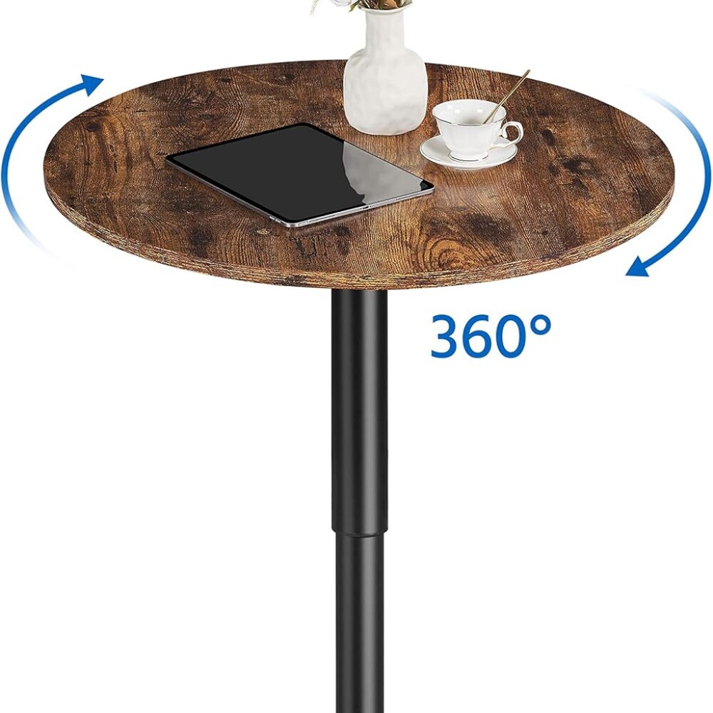 Mesa Redonda 60cm Altura Regulable Giratoria Marrón oscuro