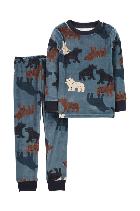 Pijama dos piezas pantalón y remera de plush diseño lobos Sin color
