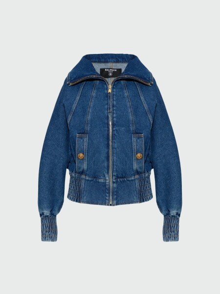 BALMAIN - Campera de Jean Zip-Up Alta Automática