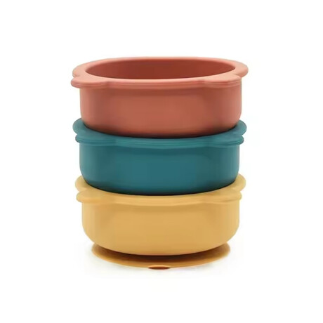 Bowl Tazón Irrompible Diseño Oso p/ Comida Bebé en Silicona Azul Grisáceo