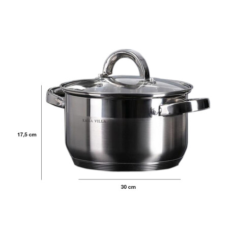 Olla Cacerola con Tapa 11.8 Litros Acero Inoxidable D.30cm Plateado