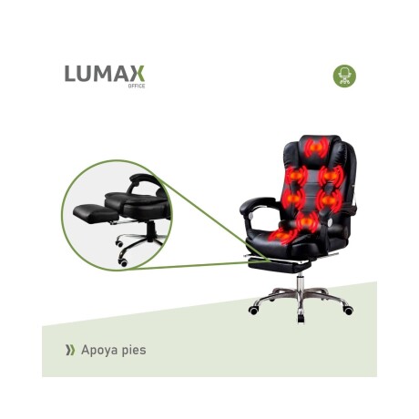 Silla Ejecutiva en cuero Lumax Modelo Miles con Apoyapies y 7 Puntos de Masaje Negro