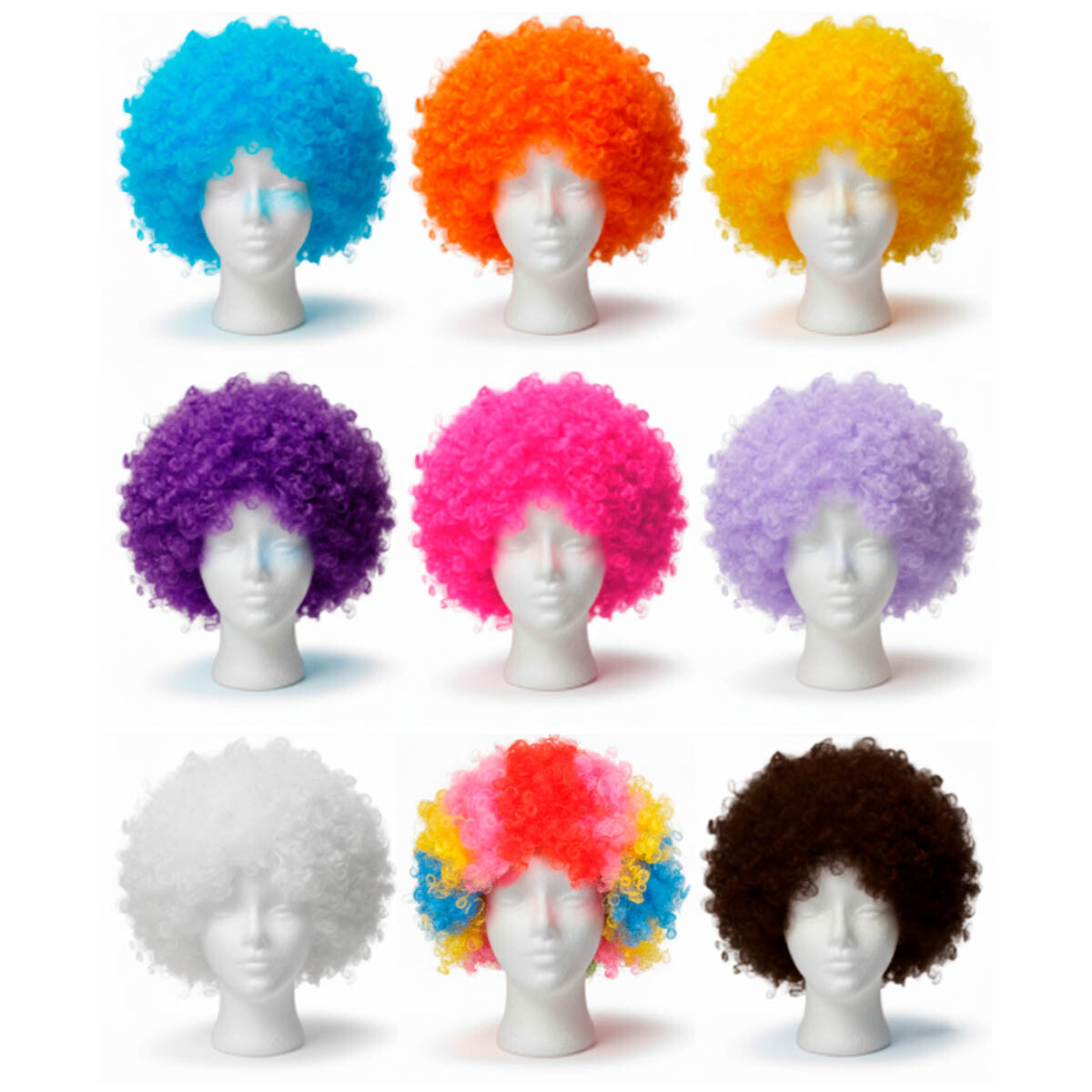 Set N°58 Cotillón Pelucas Afro 9pc Disfraz Fiesta 