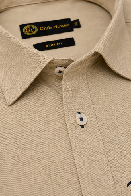 Camisa Cotton Twill Slim Fit Beige