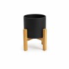 MACETA CERÁMICA M CON SOPORTE DE MADERA NEGRO