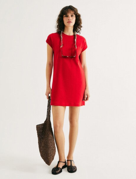 VESTIDO BÁSICO CON TEXTURA ROJO