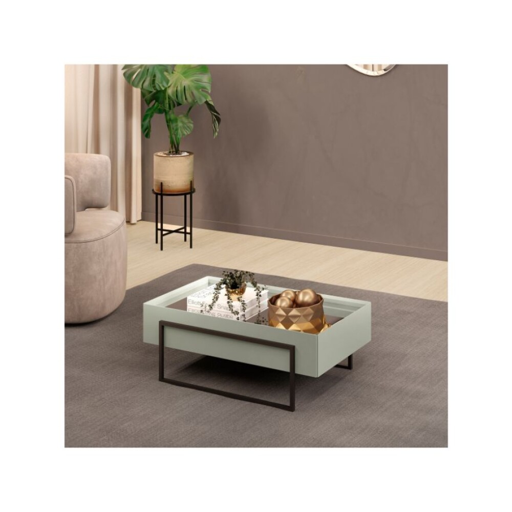 Mesa De Living Vidrio Y Metal - Pilar Verde