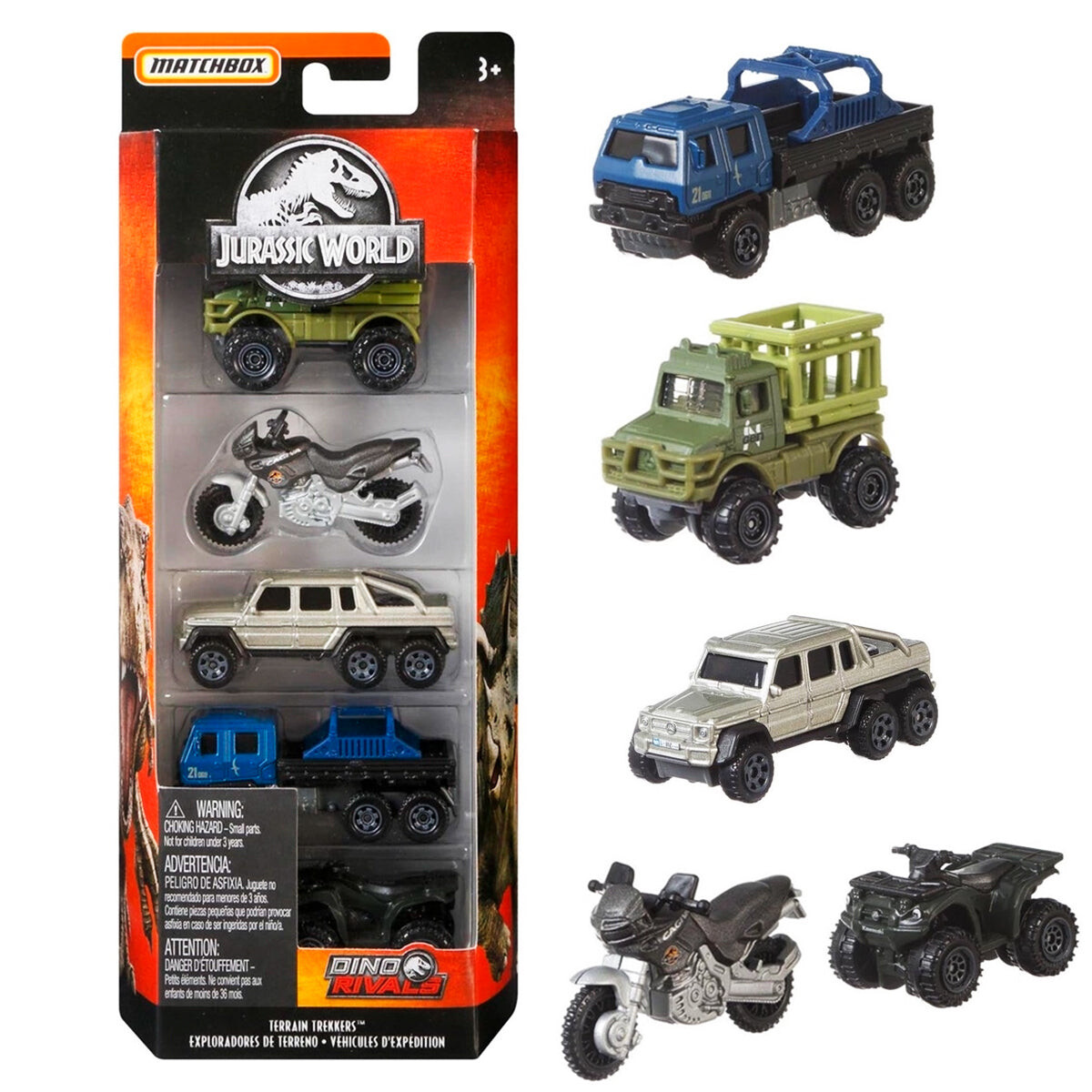 Set x5 Autitos Jurassic World Dinosaurios Matchbox - 2 