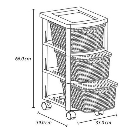 Cajonero de plástico Rimax estilo Rattán con 3 cajones, estante superior y rueditas Beige