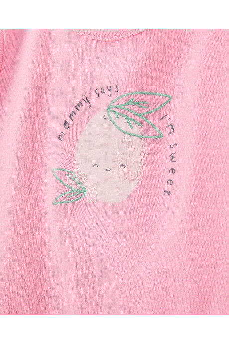 Set dos piezas de algodón, pantalón y body, diseño duraznos Set dos piezas de algodón, pantalón y body, diseño duraznos