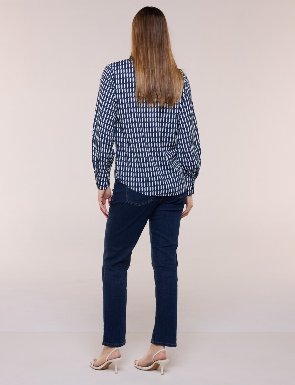 Camisa Estampa Geométrica AZUL/BLANCO