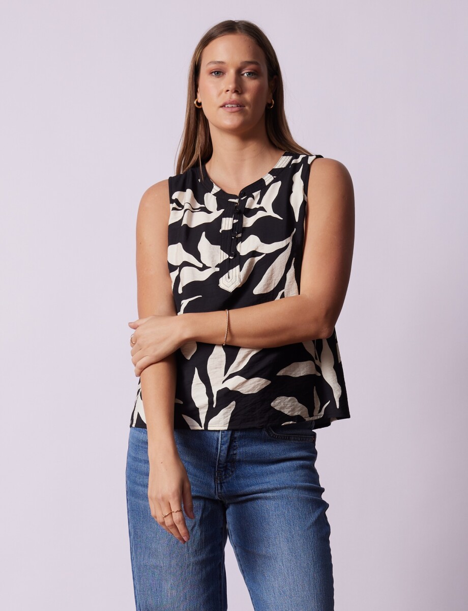Blusa Printed - Negro/crudo 