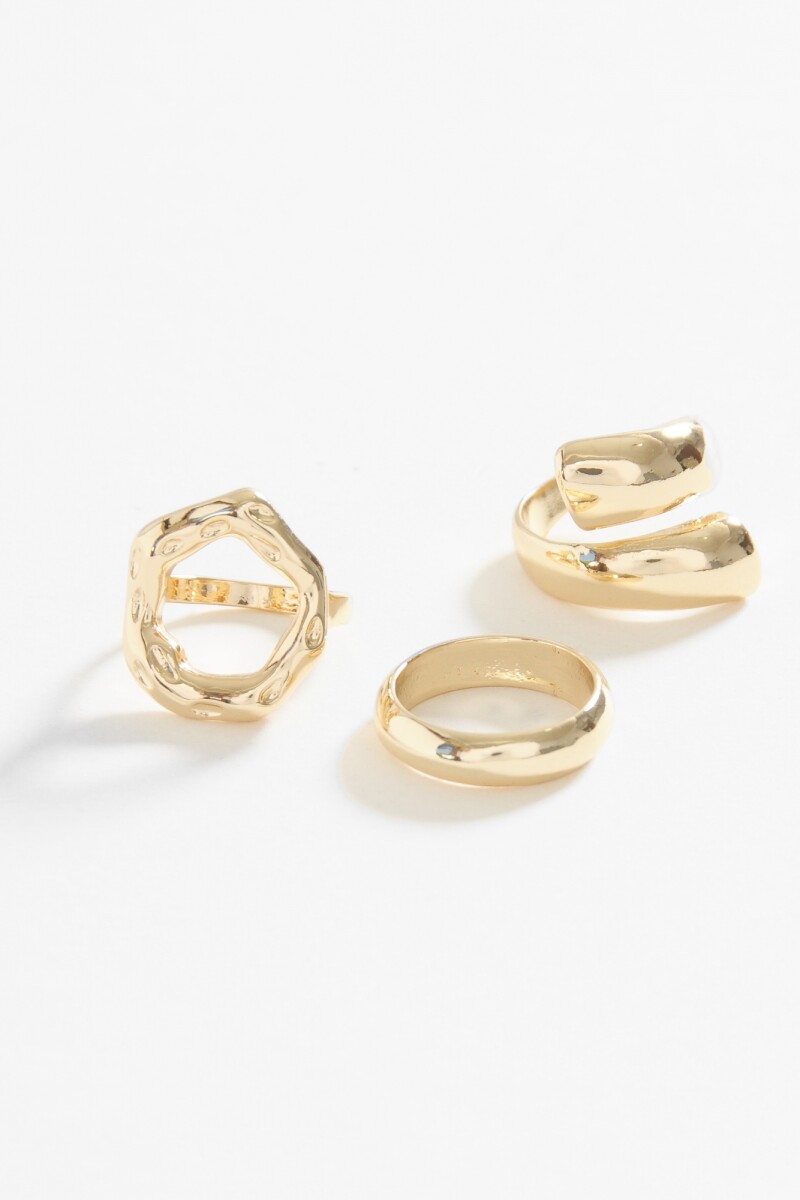 Set 3 anillos metallic dorado