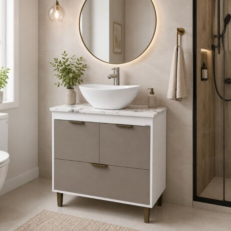 MUEBLE DE BAÑO 80 CM CON MESADA DE CUARZO SIN BACHA - BLANCO/FUME MUEBLE DE BAÑO 80 CM CON MESADA DE CUARZO SIN BACHA - BLANCO/FUME