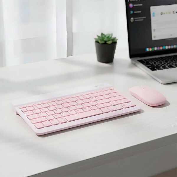 Teclado + Mouse Inalambricos Bluetooth Ultra Finos Elegantes Color Rosa