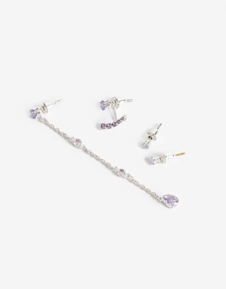 Aros Colgantes Largos Cubic zirconia Set De Aros Cubic Plateado - Plateado