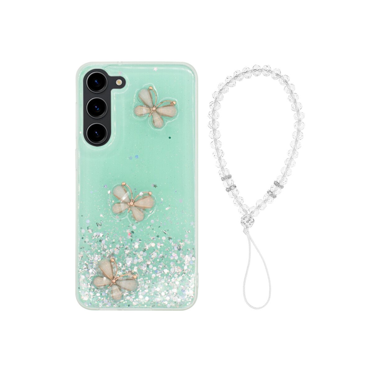 Protector Samsung Galaxy S23 Plus diseño mariposa 3D color verde 