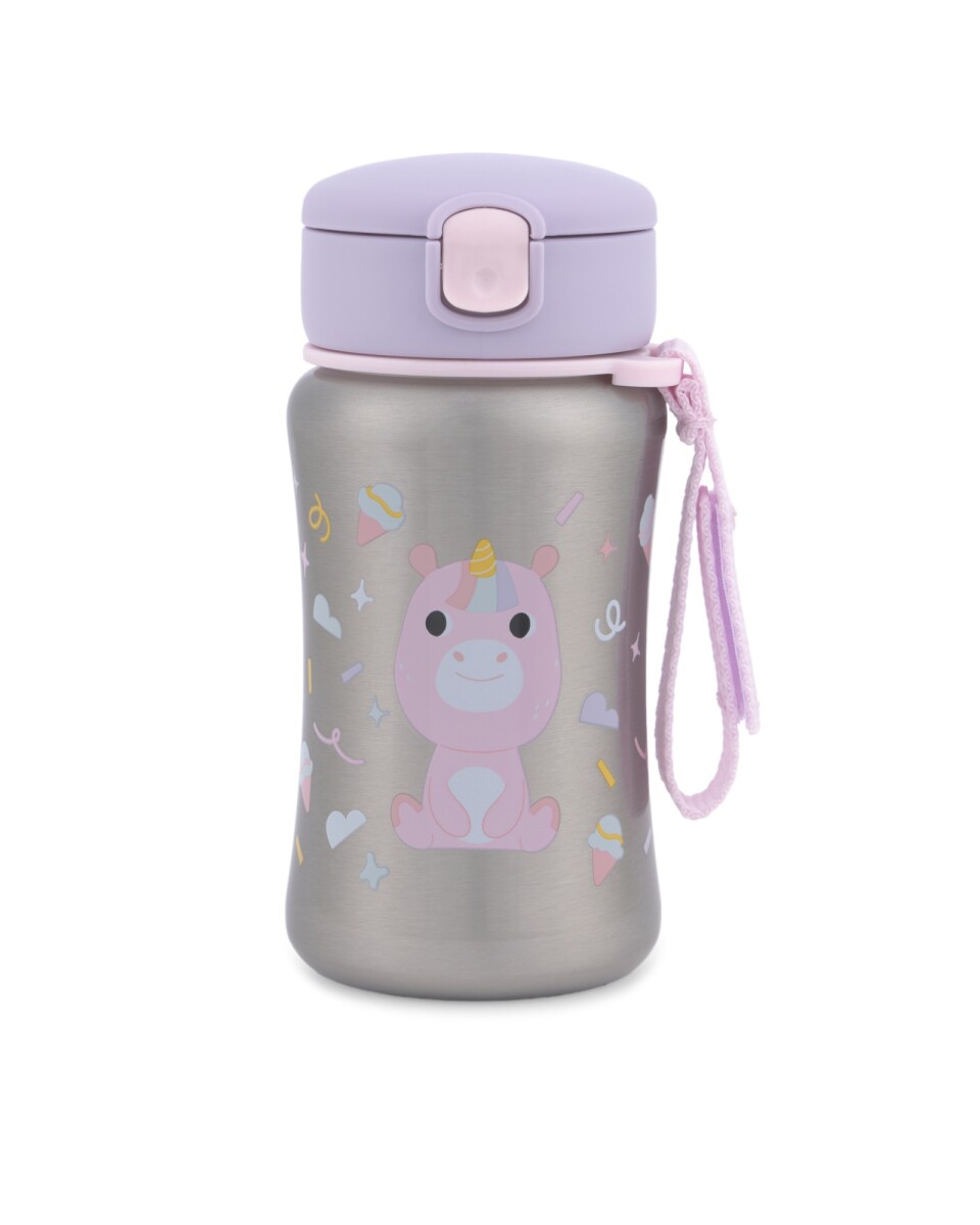 Botella de acero inoxidable con sorbito, diseño unicornio 