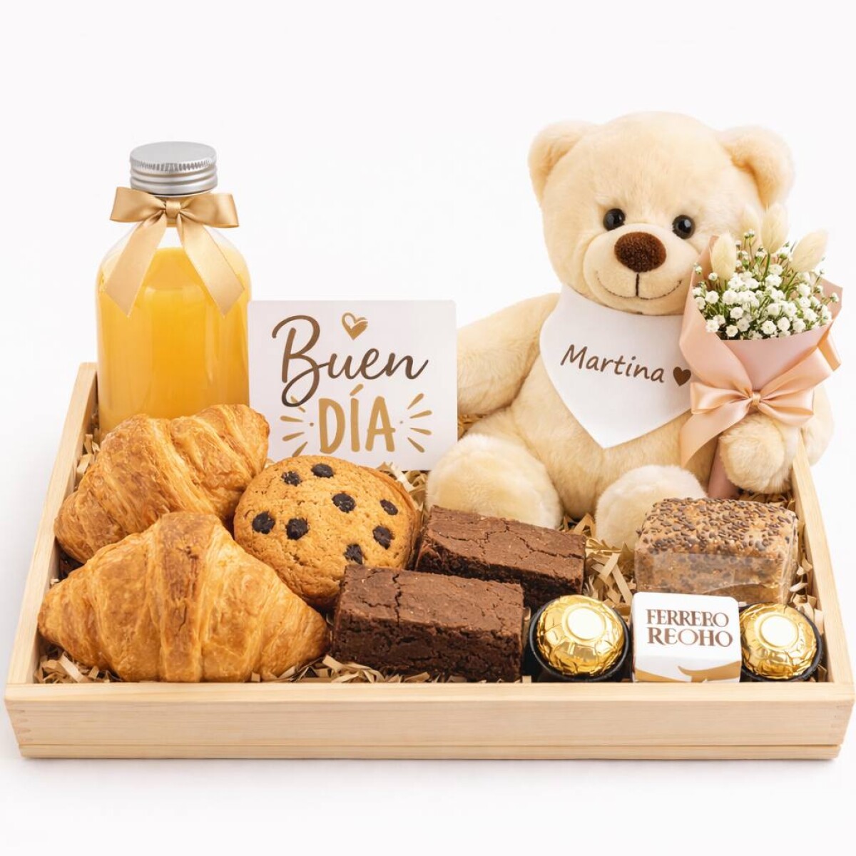 Desayuno Premium con Peluche Personalizado y Flores 