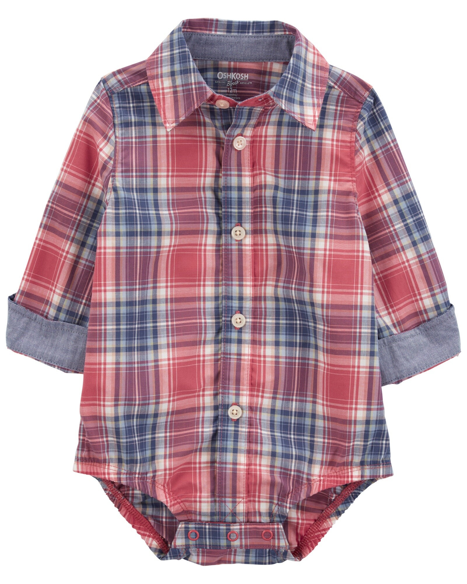 Body de algodón, tipo camisa, diseño a cuadros Sin color