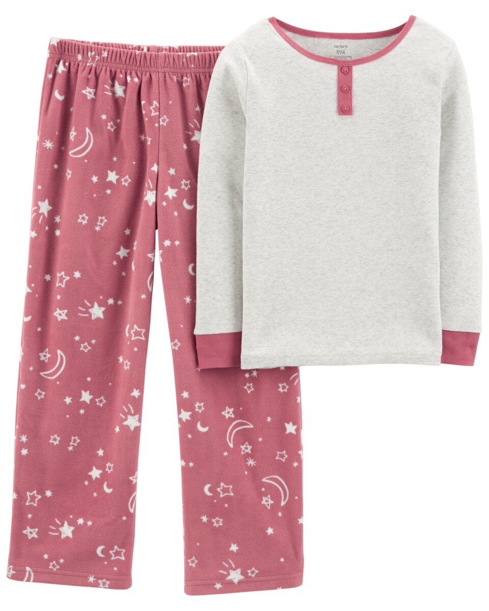 Pijama dos piezas pantalón micropolar y remera algodón, diseño cielo 