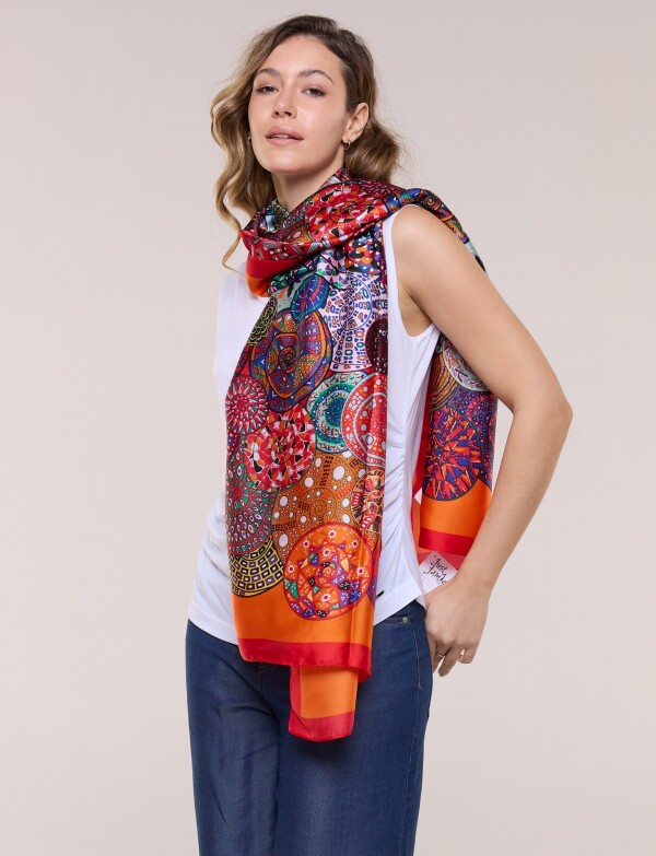 Pashmina De Satén Estampada ANARANJADO/MULTI