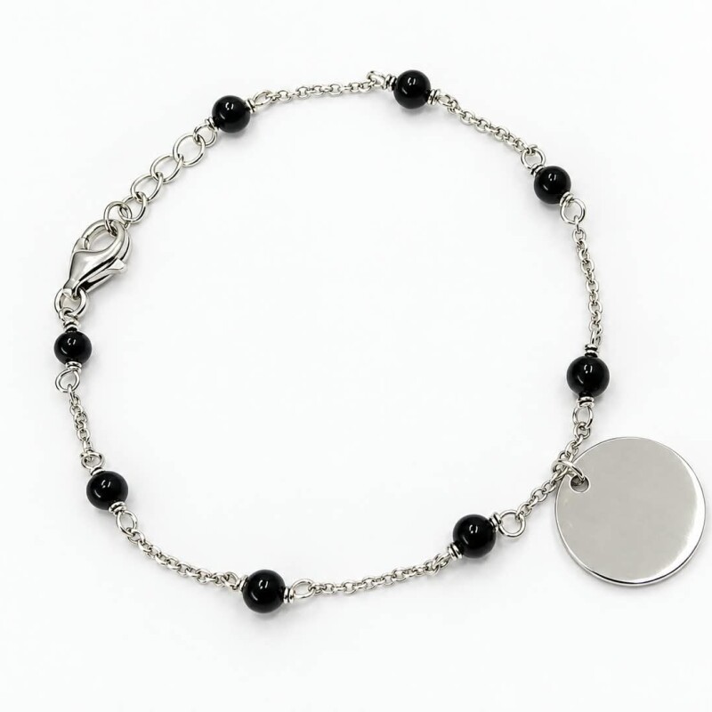 Pulsera con bolitas negras y medalla Pulsera con bolitas negras y medalla
