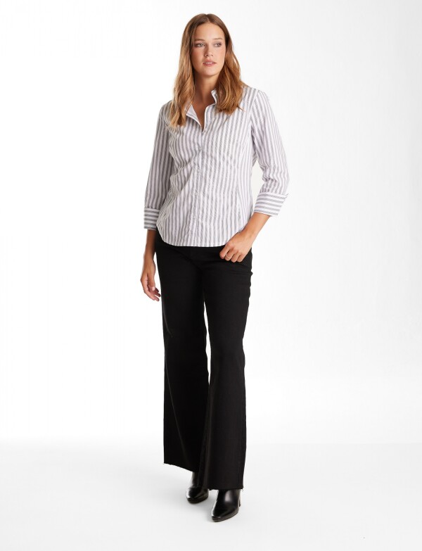 Camisa Entallada A Rayas NEGRO/BLANCO