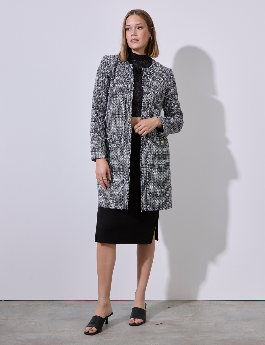 Chaqueta Tweed Larga - Negro/blanco 