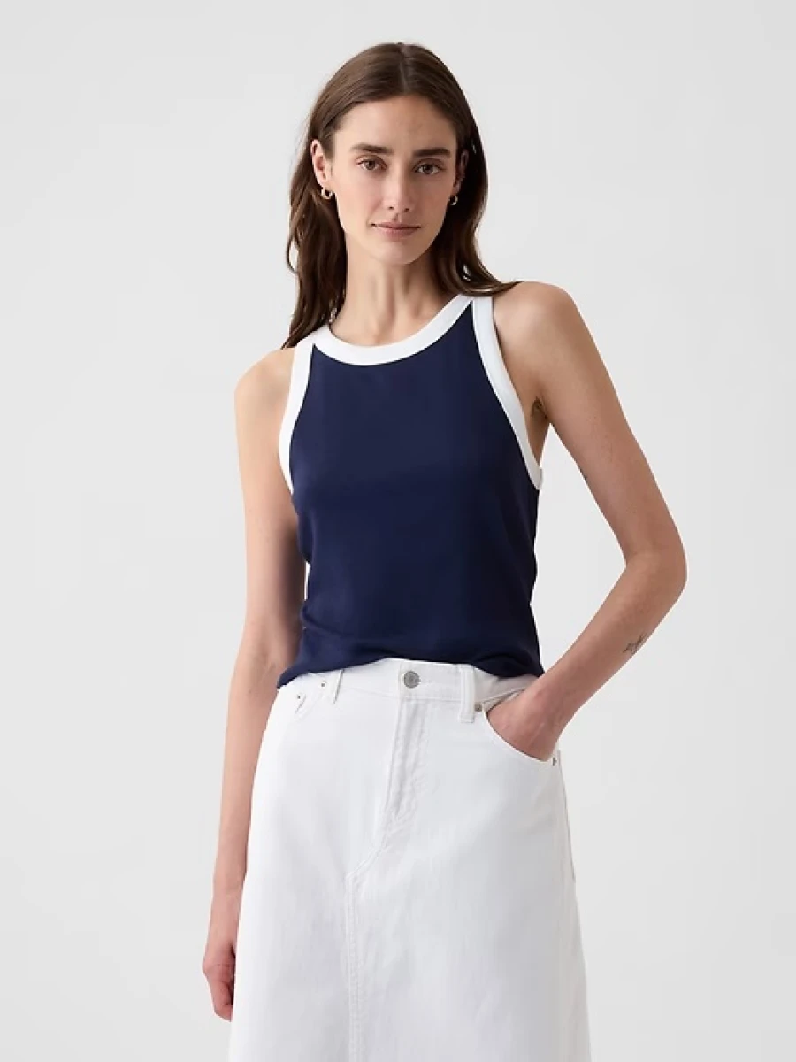 Musculosa Modal Cuello Halter Mujer - Navy W White Trim 