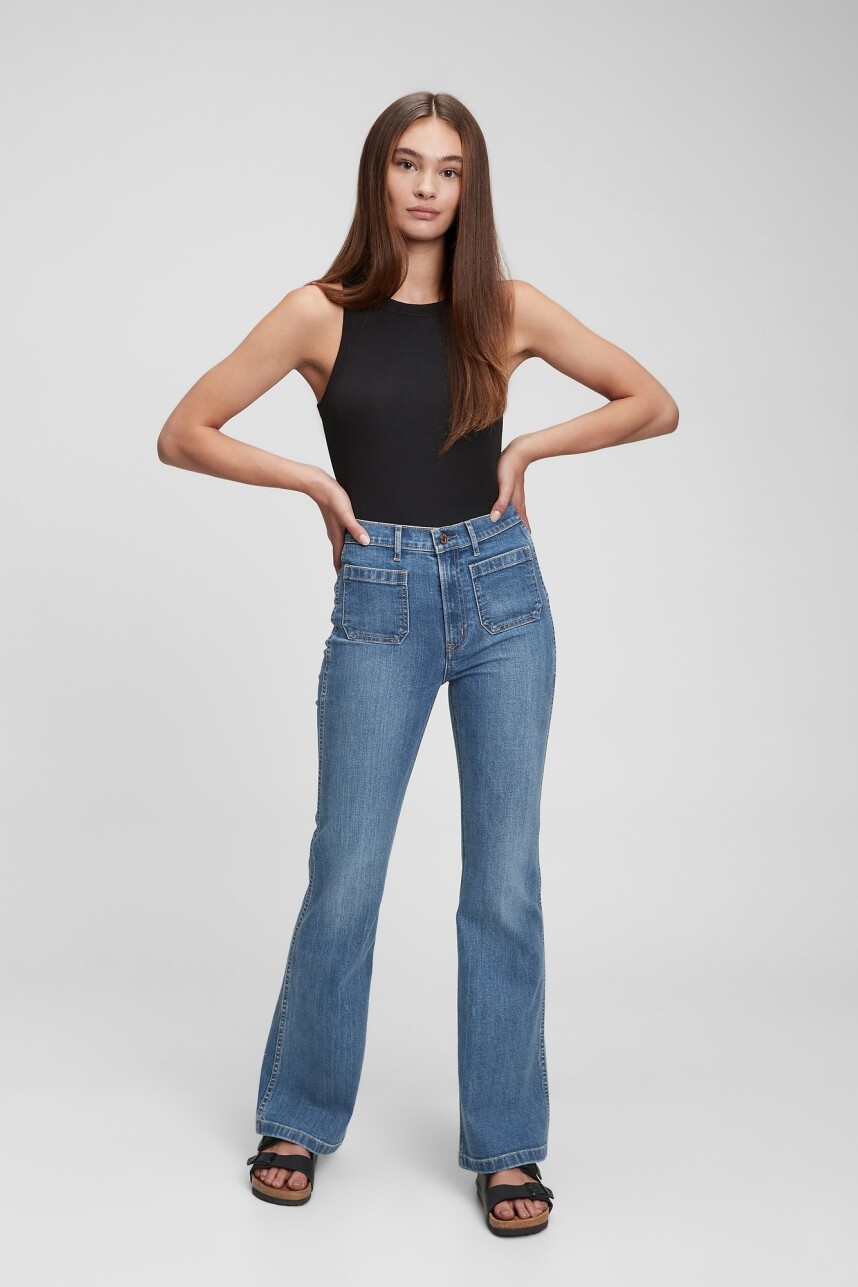 Jean 70S Flare Tiro Alto Mujer Medium Indigo 8