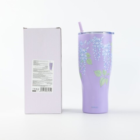 VASO TÉRMICO FLORAL DE GRAN CAPACIDAD CON SORBETE (900 ML / VIOLETA) VASO TÉRMICO FLORAL DE GRAN CAPACIDAD CON SORBETE (900 ML / VIOLETA)