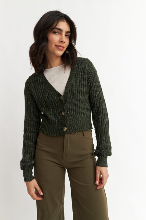 Cardigan con manga balloon VERDE OLIVA