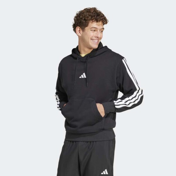 Canguro Adidas French Terry 3 Rayas Essentials Negro