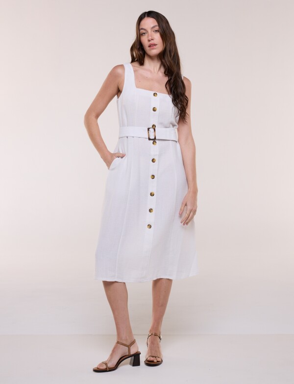 Vestido Midi Camisero Con Cinto CRUDO