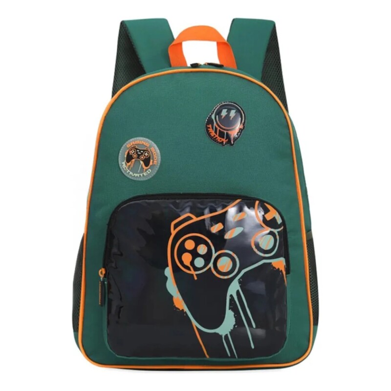 Mochila Escolar Trendy Con Porta Botellas Y Llavero Para Uso Infantil Diario Verde