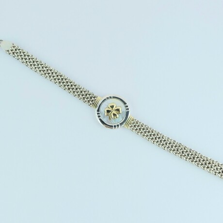 Pulsera de plata 925 y double en oro 18 ktes, TREBOL. Pulsera de plata 925 y double en oro 18 ktes, TREBOL.
