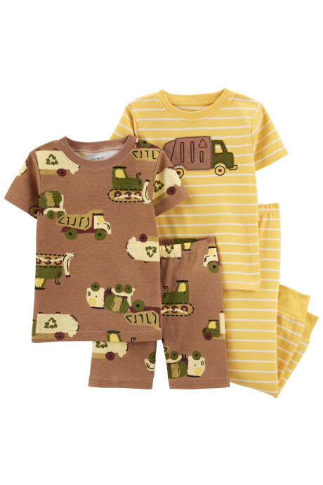 Pijama cuatro piezas de algodón dos remeras, pantalón y short Sin color