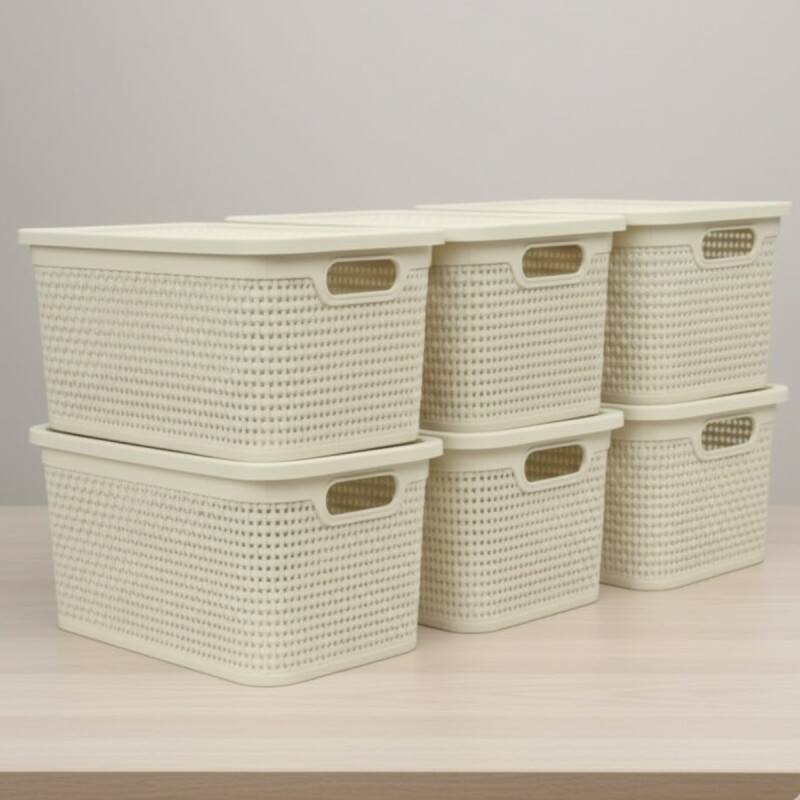 Set x6 Caja simil ratán 7,5 lts BEIGE