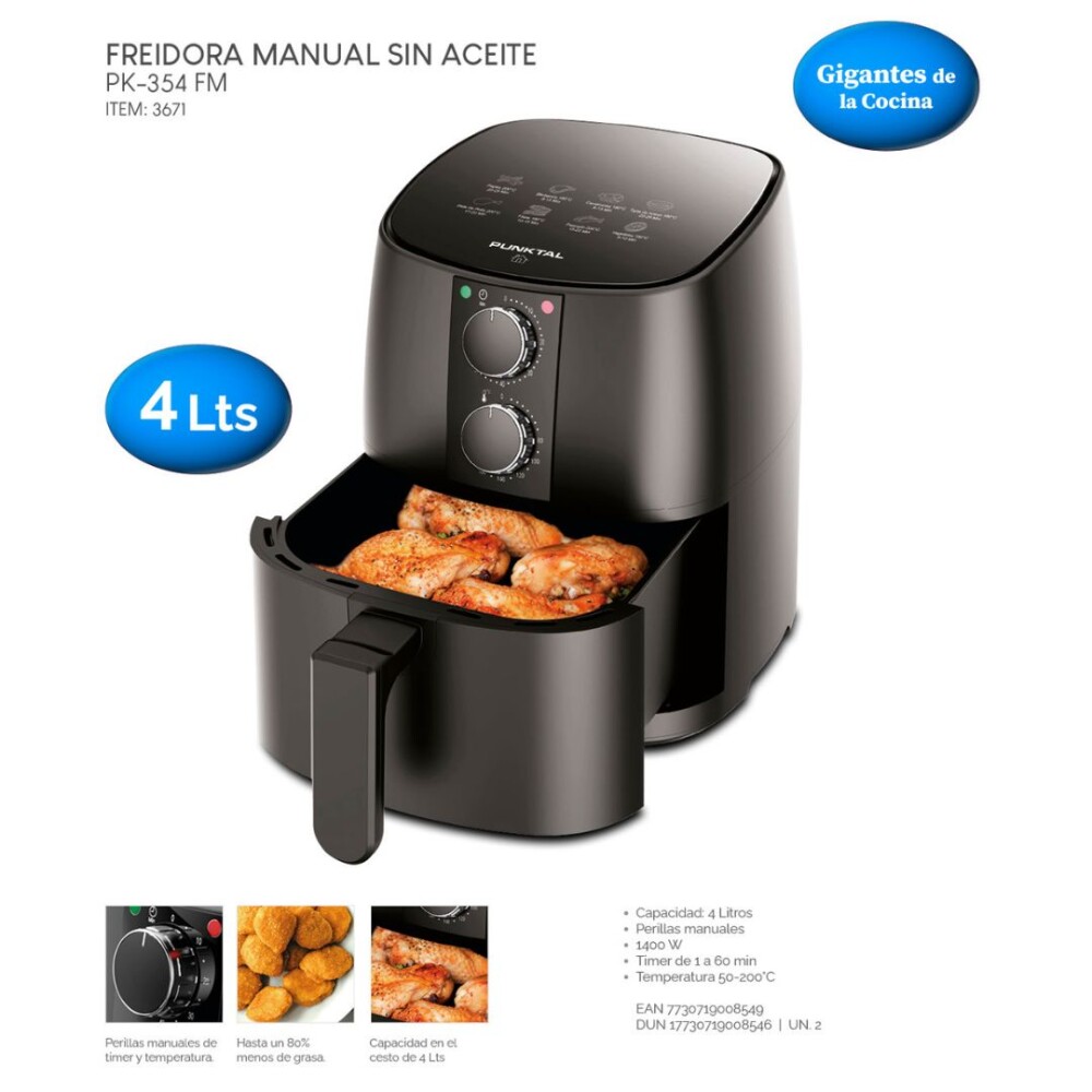 Freidora sin aceite manual Punktal - Capacidad 4L Freidora sin aceite manual Punktal - Capacidad 4L
