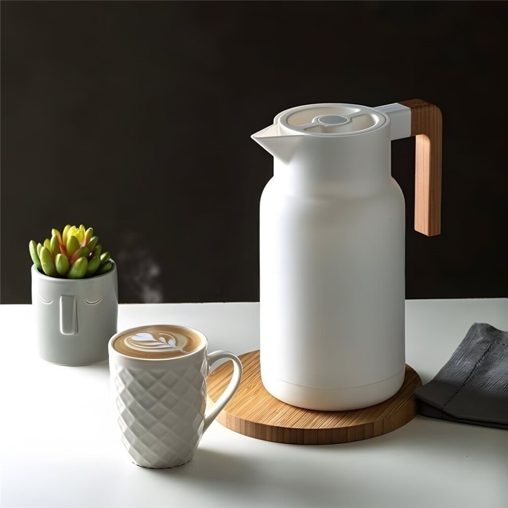 Jarra térmica recta 1L - plástico mango madera Blanco