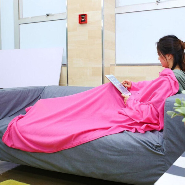 Manta Con Mangas Polar Individual Invierno Frio Unisex Variante Color Rosa