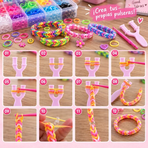Set Para Hacer Pulseras Gomitas Banditas Brazaletes Niñas Niños Kit 5000 Piezas IMBACK Set Para Hacer Pulseras Gomitas Banditas Brazaletes Niñas Niños Kit 5000 Piezas IMBACK
