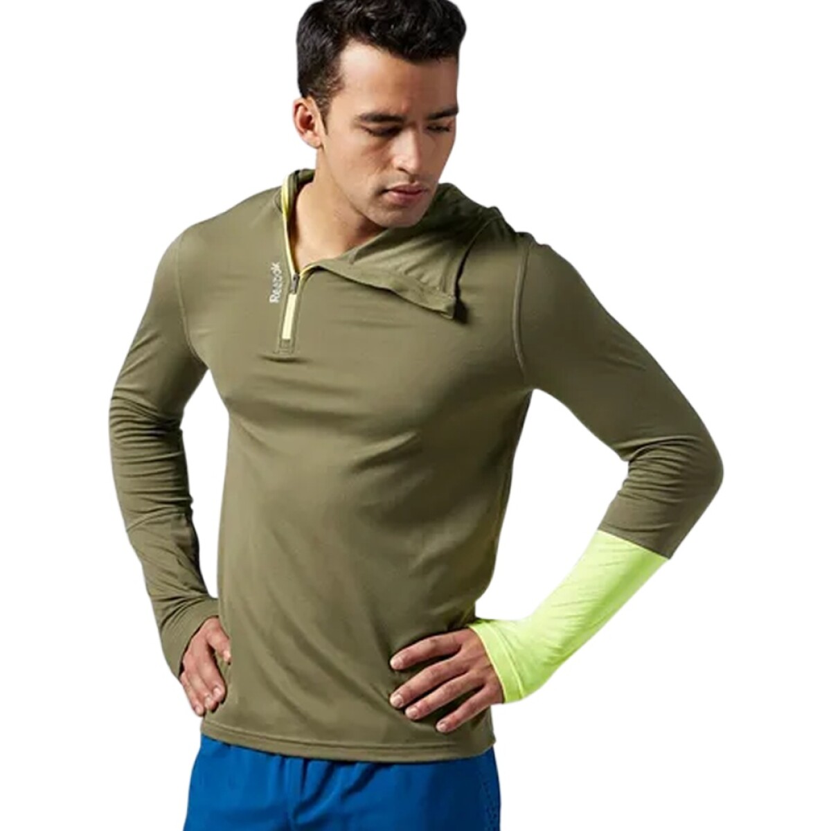 Camiseta Rompeviento c/ Capucha Reebok Hooded Hombre Running - Verde Oliva 