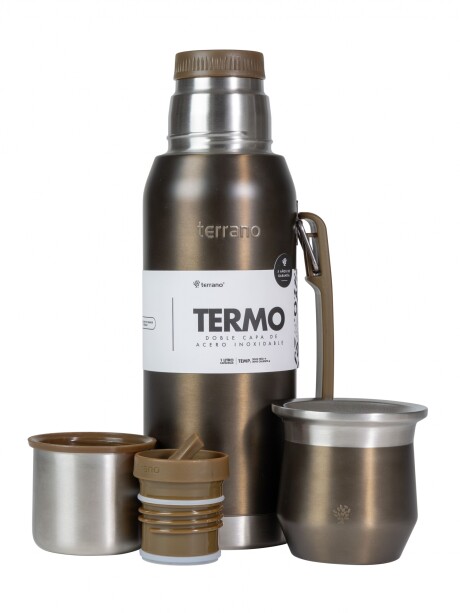 Kit Competo - Termo Acero 1LT + Mate Flap Marrón Metalizado