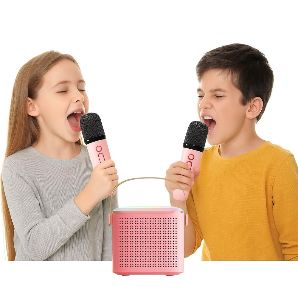 Mini Parlante Inalambrico Con 2 Microfonos Rosa