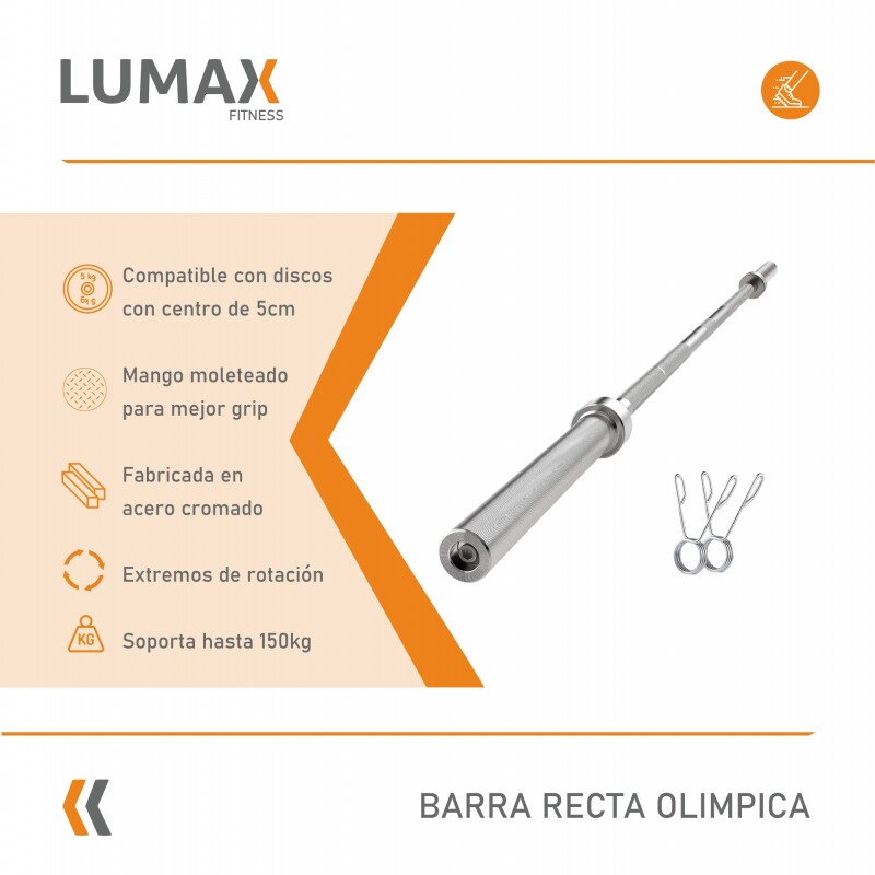 Barra Olímpica Profesional Lumax + 2 Mariposas 2.20mts Barra Olímpica Profesional Lumax + 2 Mariposas 2.20mts