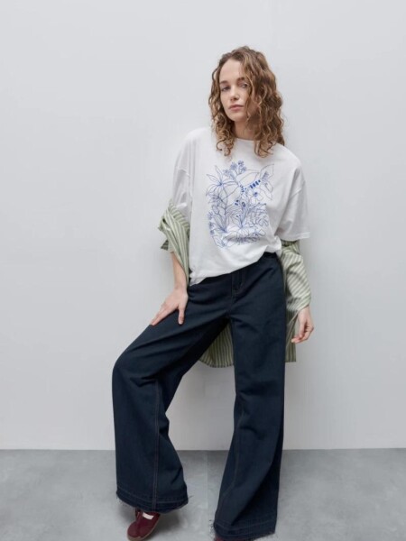T-SHIRT D.CASSIN MECA M.C FLOR BLANCO